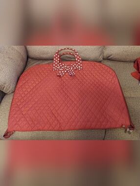 Belvah Quilted Red Travel Garment Bag with Polka Dot Handle Wrap